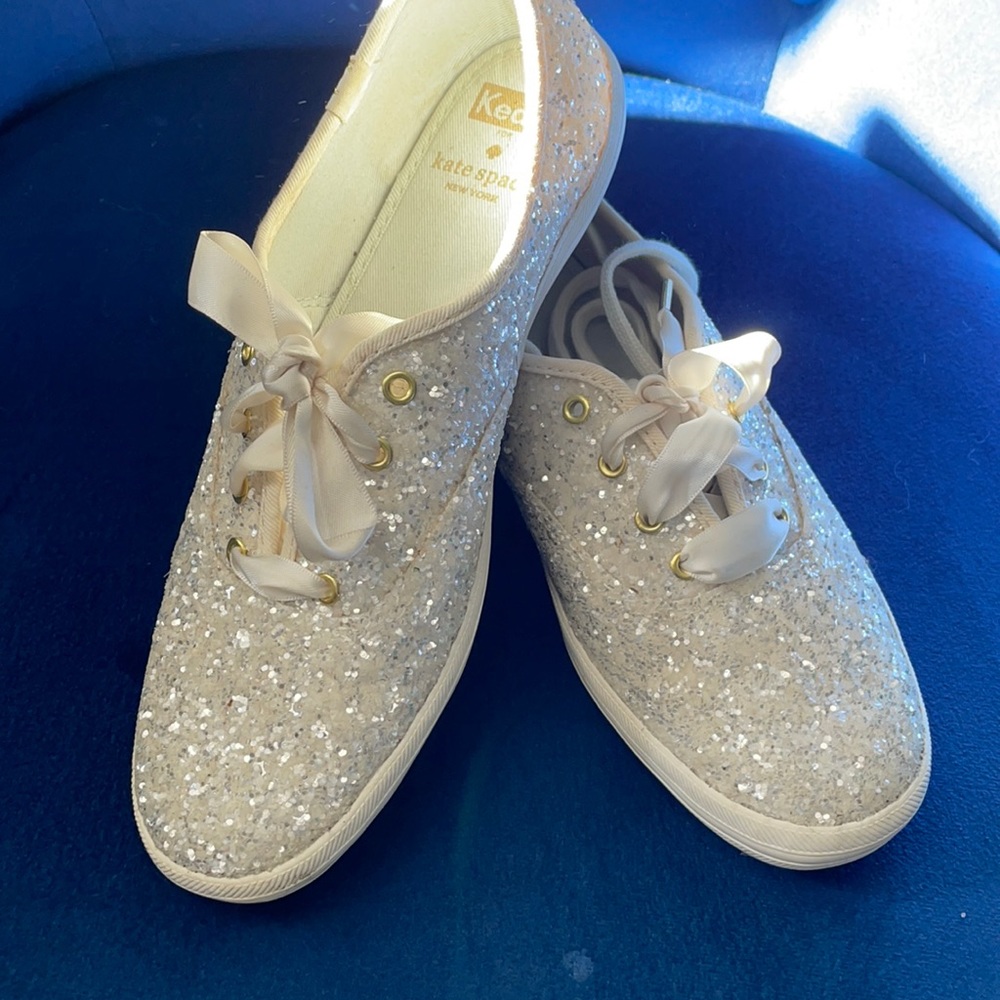 Keds x Kate Spade white sequin tennis shoes EUC